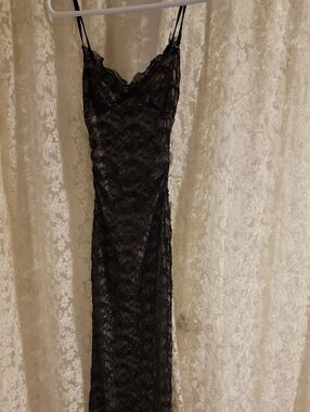 Black Lace Slip Dress with Spaghetti Straps